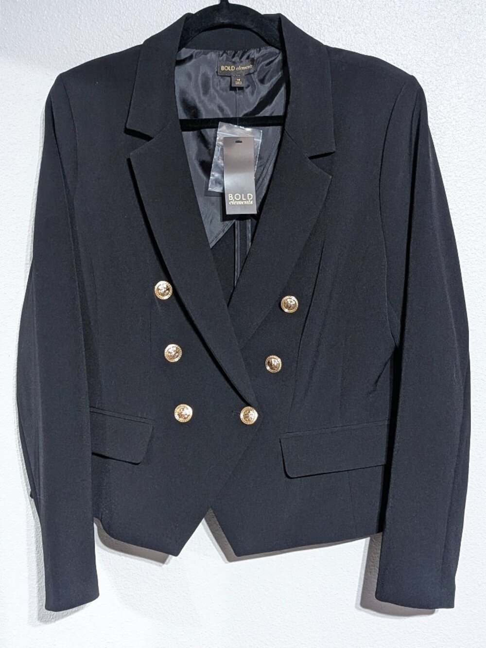 ​🦁 NWT Bold Elements Double Breasted Gold Lion Button Blazer Size 12 Black 🦁